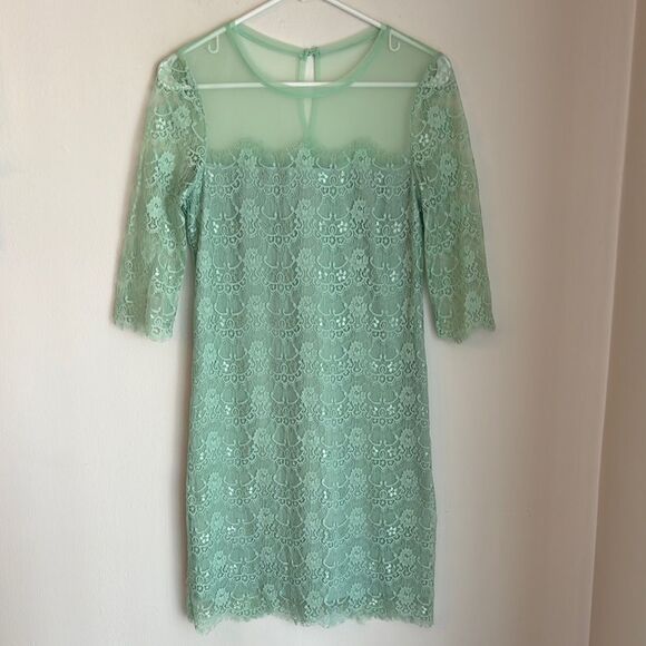 BCBG Paris Women’s Mint Green Lace illusion sheer formal event Dress size 4 EUC! - Picture 1 of 10